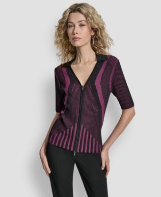 DKNY - Women's Zip Up Short Sleeve Sweater