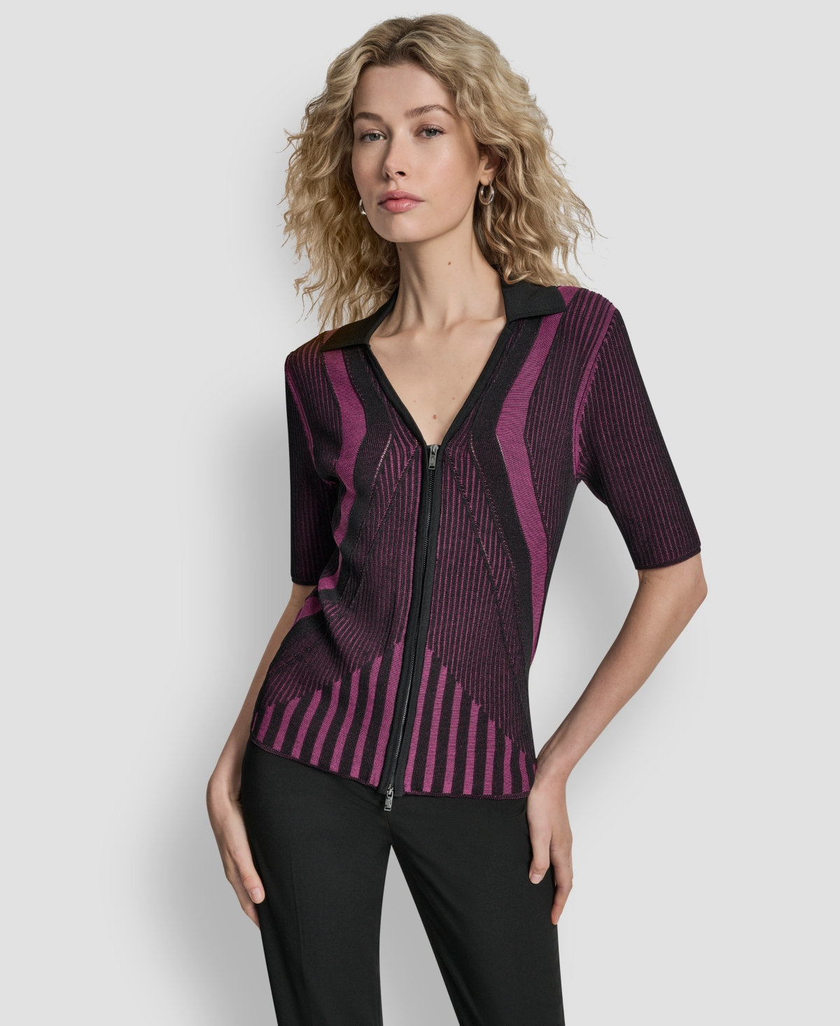 Dkny Women's Zip Up Short Sleeve Sweater