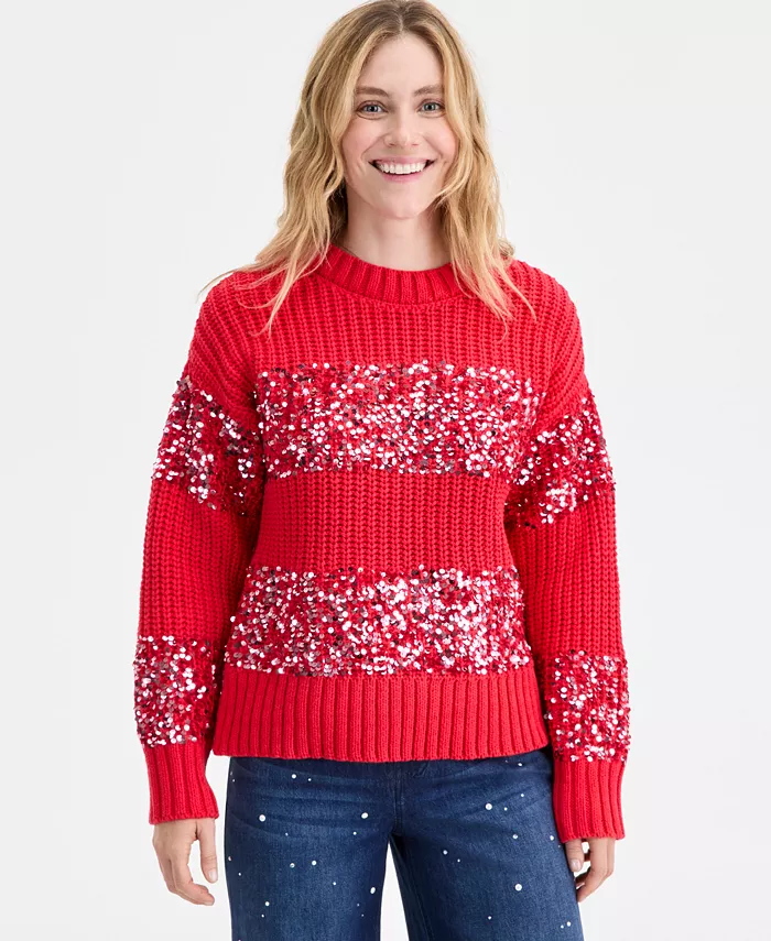 Women's Sequin Stripe Crewneck Sweater