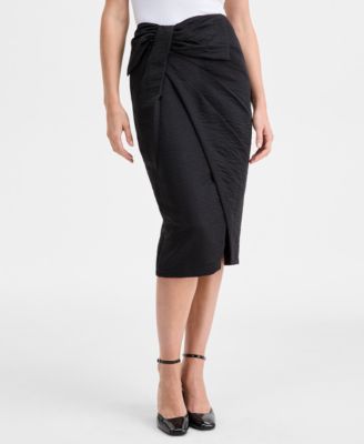 On 34th - Women's Satin Bow Wrap Midi Skirt