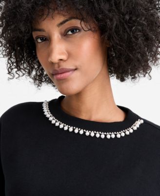 Women's Pearl Embellished Crewneck Sweatshirt, Macy's Exclusive