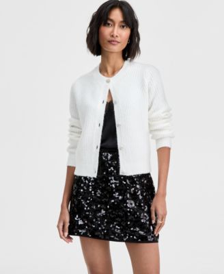 On 34th - Women's Metallic-Flecked Rhinestone-Button Cardigan