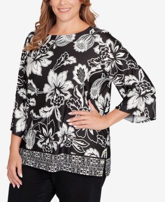 Plus Size Floral Geo Border Knit Top