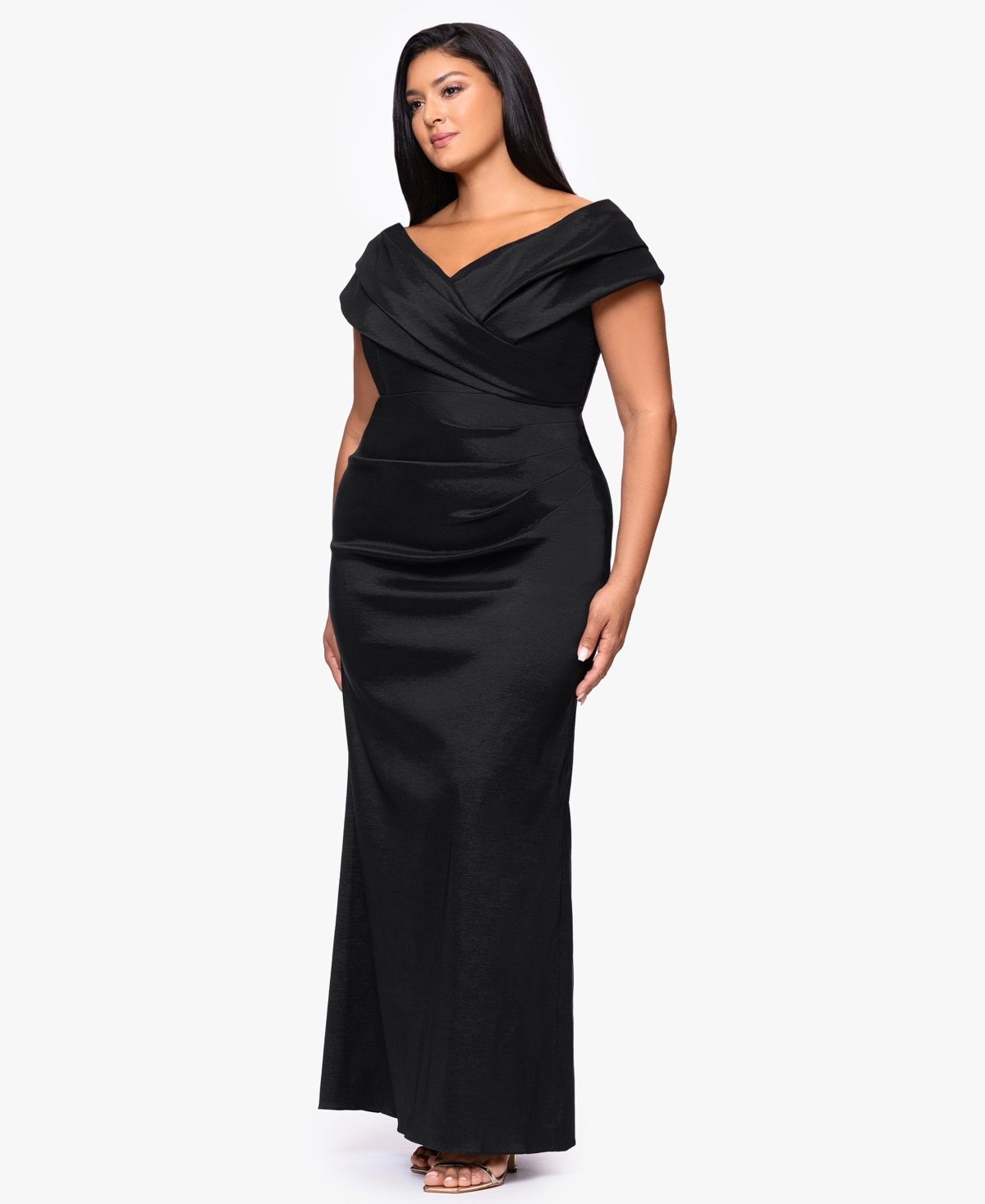 Betsy & Adam Plus Size Off-the-shoulder Dress In Black