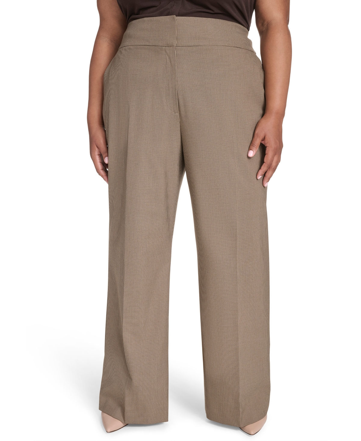 Calvin Klein Plus Size Check-print Wide-leg Pants In Brown