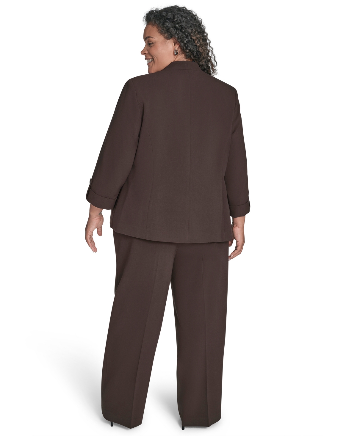 Calvin Klein Plus Size Notch-lapel 3/4-sleeve Jacket In Brown