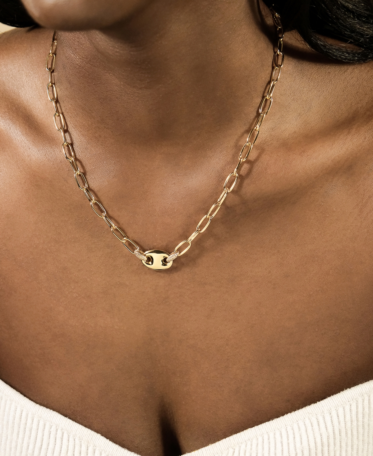 Sterling Forever Bliss Cubic Zirconia Anchor Chain Necklace In Gold
