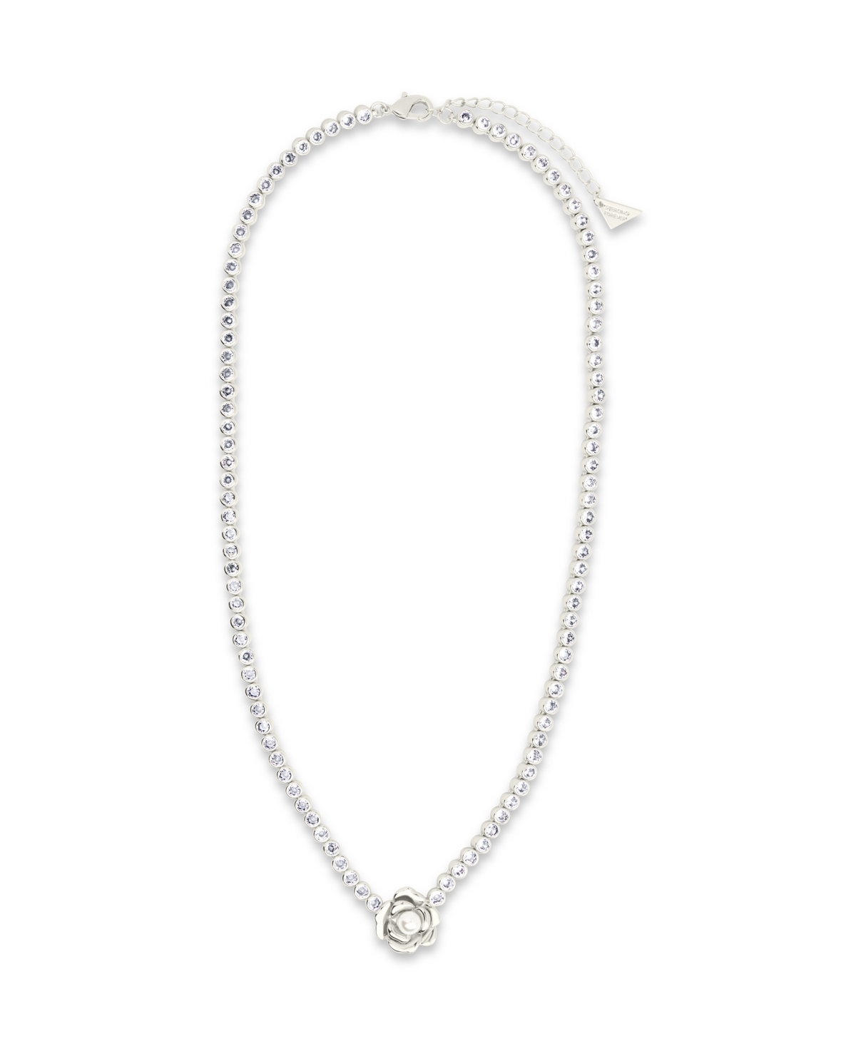 Sterling Forever Rosa Cultivated Pearl Flower Cubic Zirconia Tennis Necklace In Silver