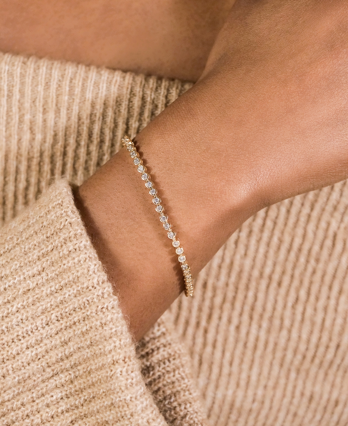 Sterling Forever Bezel Cubic Zirconia Tennis Bracelet In Gold