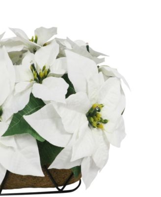 Puleo 24" Pre-Lit Artificial White Poinsettia Window Box D&eacute;cor