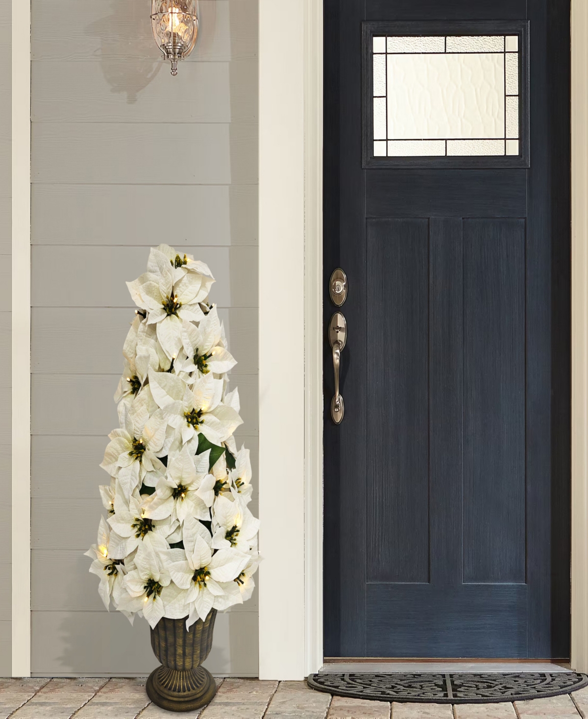 Puleo International Puleo 36" Pre-lit Artificial Potted White Poinsettias In Multi