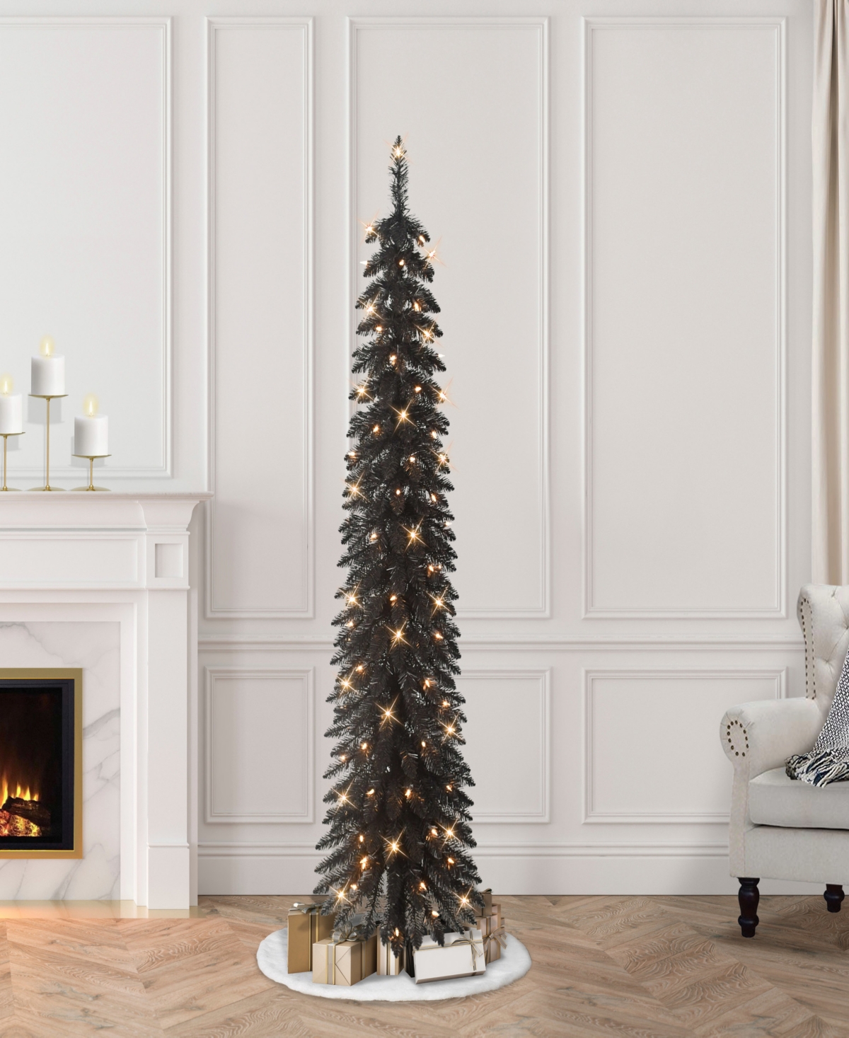 Puleo 6' Pre-lit Artificial Alpine Pencil Tree In Black