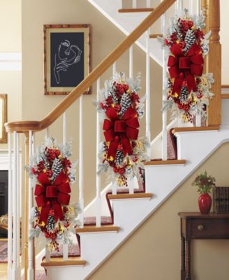 Puleo 28" Pre-Lit Adorned Flocked Artificial Banister Swag