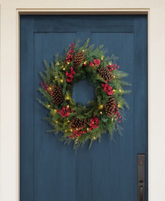 Puleo 24" Pre-Lit Adorned Battery-Operated Wreath
