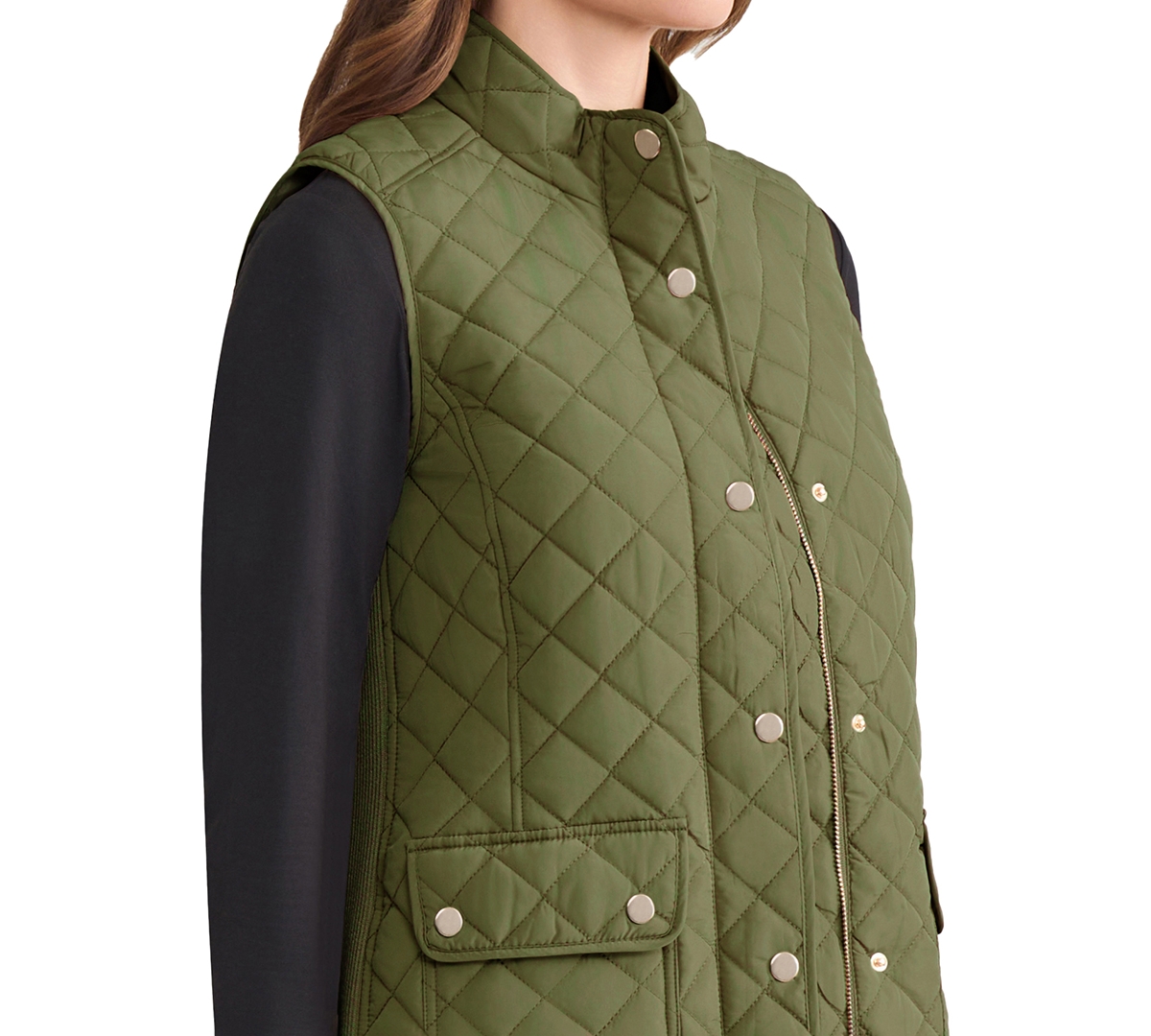 Jones New York Quilted Vest In Green