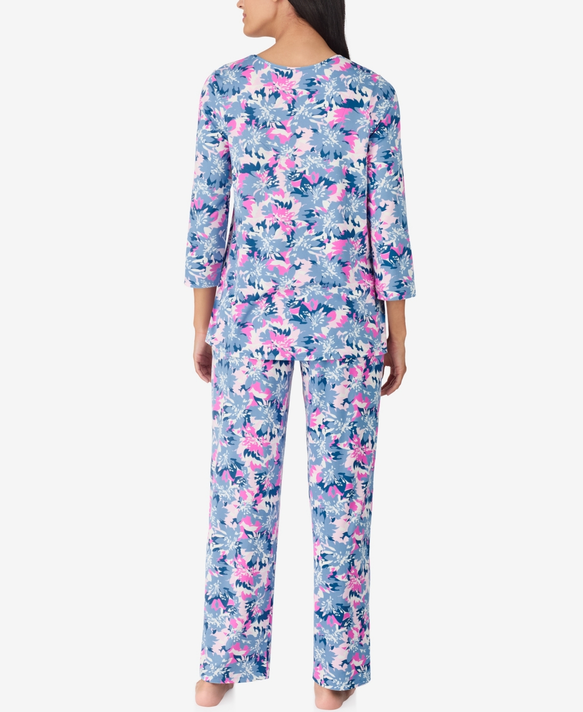 Ellen Tracy Women's 2-piece 3/4-sleeve Top And Pants Pajama Set In Multi