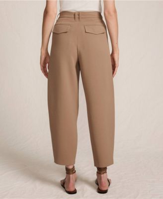 Women's Crepe High Rise Pleated Barrel Leg Ankle Pants