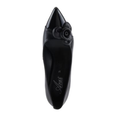 Women's Impression Leather Pumps with Flower Applique, Crystal-Embellished Stiletto Heel, Cushioned Leather Insole – Heels for Work or Evening