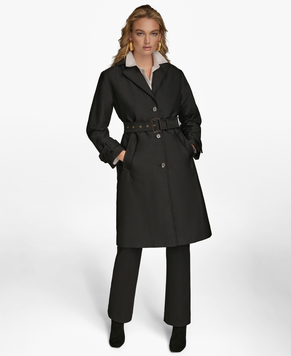 Donna Karan Women's Single-breasted Belted Trench Coat In Black
