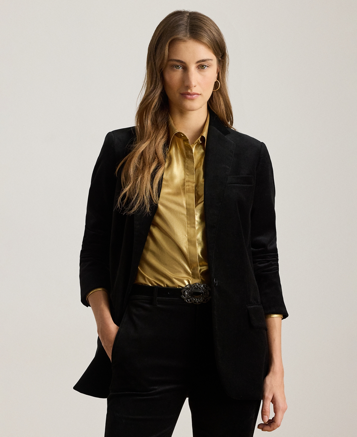 Ralph Lauren Petite Notched Lapel Long Sleeve Blazer In Black