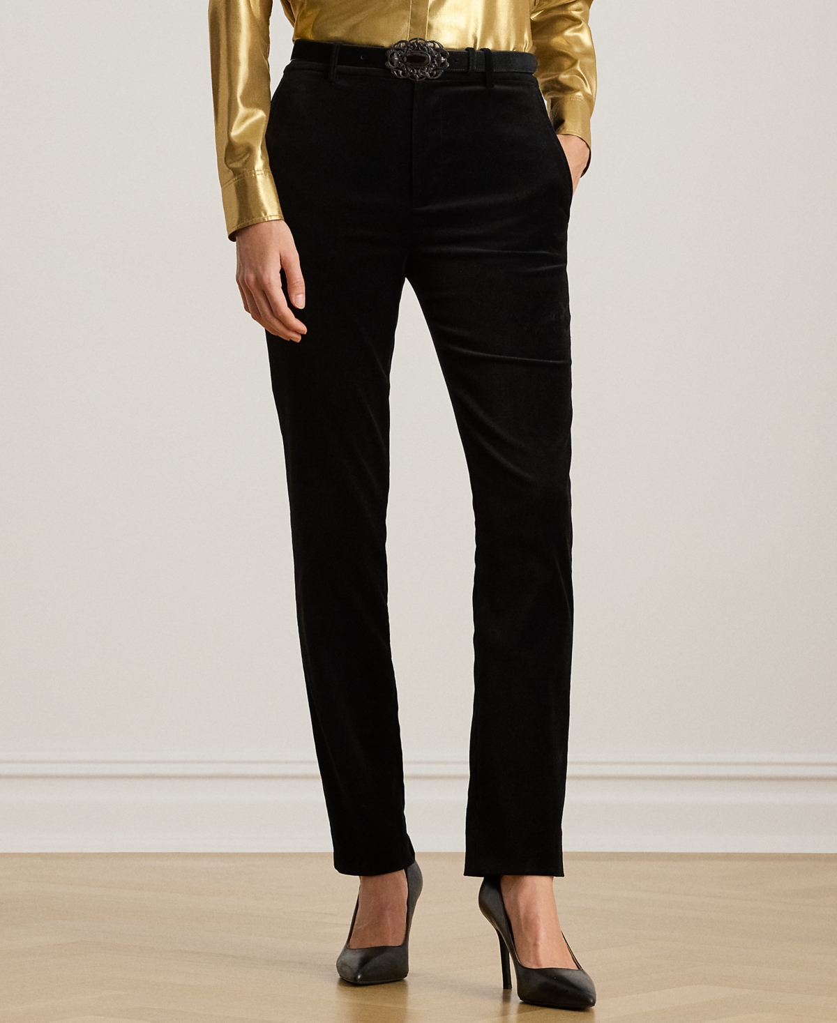 Ralph Lauren Petite Mid Rise Cropped Pants In Black