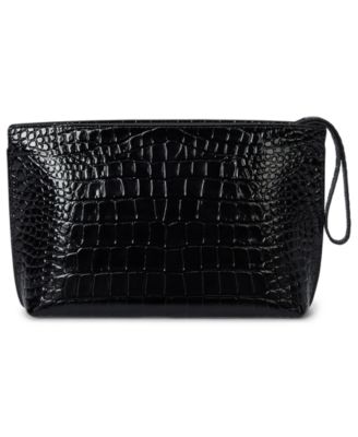 Crocodile-Embossed Leather Zipper Pouch