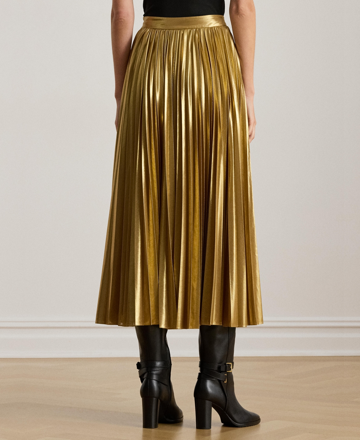 Ralph Lauren Pleated Metallic Chiffon Skirt In Multi