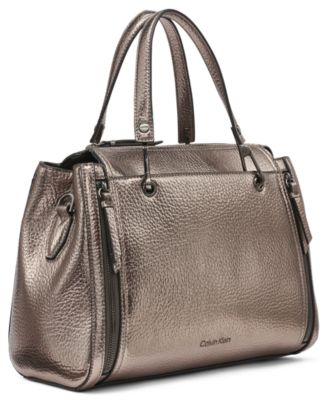 Garnet Triple Compartment Top Zipper Metallic Satchel