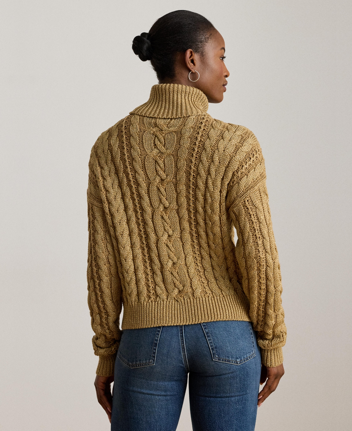 Lauren Ralph Women's Metallic Cable-Knit Turtleneck Sweater