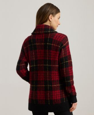 Women's Plaid Shawl-Collar Cardigan