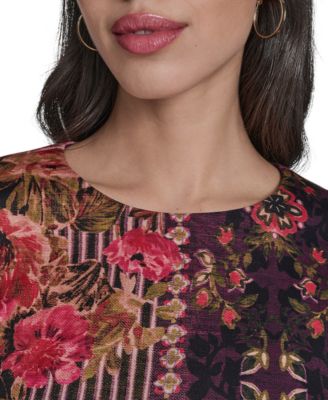 Petite Placement Shift Print Round Neck Midi Bodycon Dress