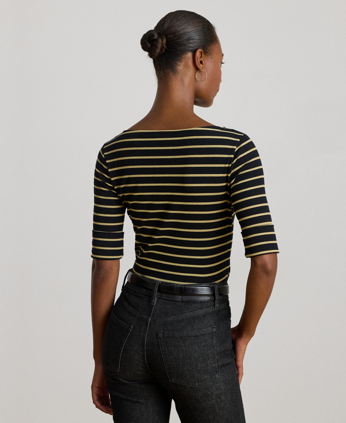 Ralph Lauren Metallic Striped Boatneck Tee In Multi