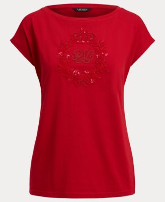 Women's Sequin Detail Boat Neck Jersey T-Shirt