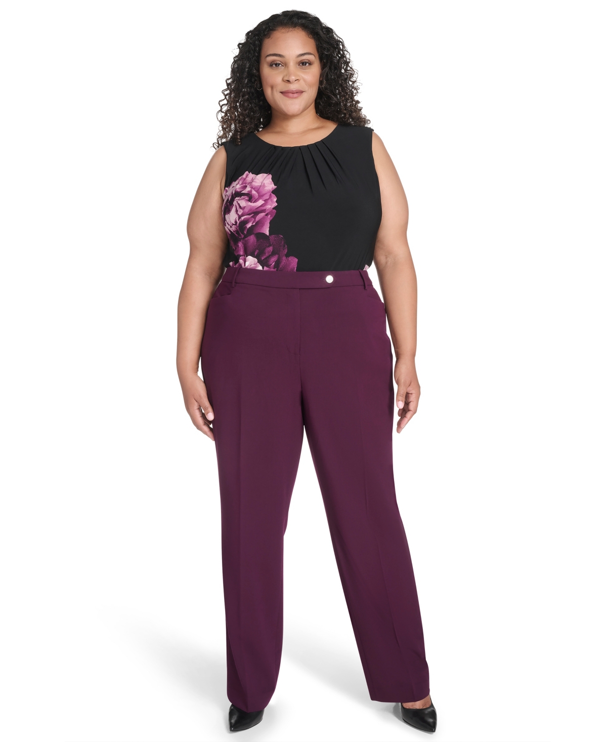 Calvin Klein Plus Size High Rise Modern Fit Pants In Burgundy