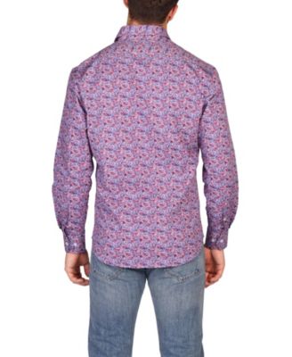 Men's Crimson Floral Long Sleeve Shirt
