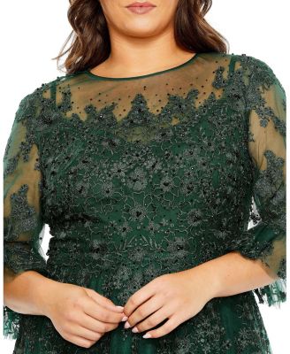 Women's Plus High Neck Flutter Sleeve Embroidered A Line Gown