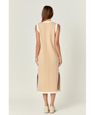 Women's Knit Midi Dress With Ribbon Tie