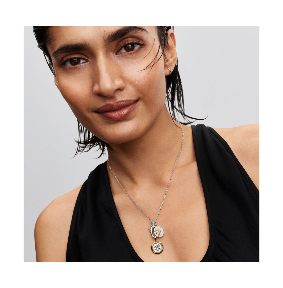 Pandora Cubic Zirconia Openable Link Pendant Necklace In Silver