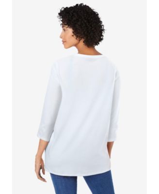 Plus Size Perfect Three-Quarter Sleeve V-Neck Tunic