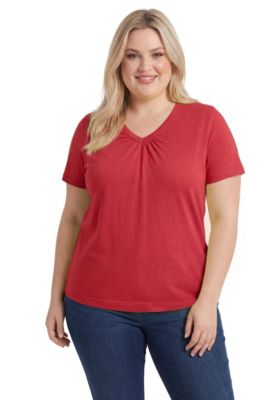 Plus Size Women's Perfect Short-Sleeve Shirred V-Neck Tunic Top
