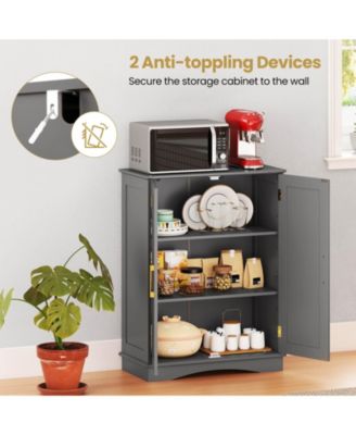 Floor Storage Cabinet Modern Storage Organizer with Adjustable Shelves &2 Doors