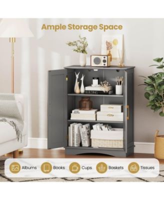 Floor Storage Cabinet Modern Storage Organizer with Adjustable Shelves &2 Doors