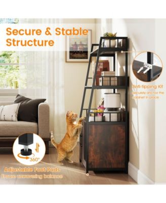 Cat Litter Box Enclosure with Storage Shelves Scratching Pad Charging Station