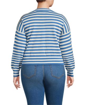 Plus Size Cropped Fine Gauge Crew Neck Cardigan Sweater