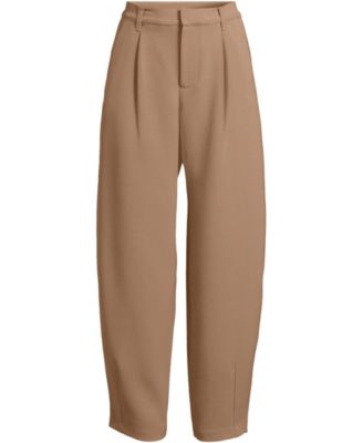 Women's Crepe High Rise Pleated Barrel Leg Ankle Pants