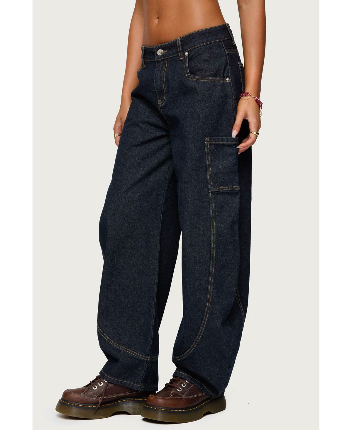 Edikted Womens Aden Contrast Stitch Barrel Jeans view 4 — MAYCSS fashion products