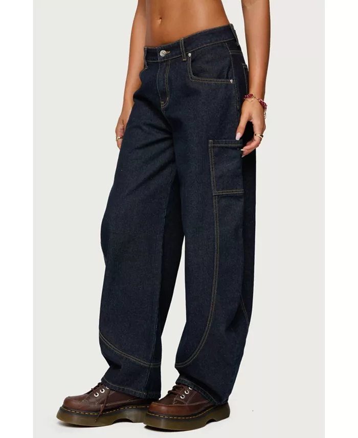 Womens Aden Contrast Stitch Barrel Jeans - thumbnail 4