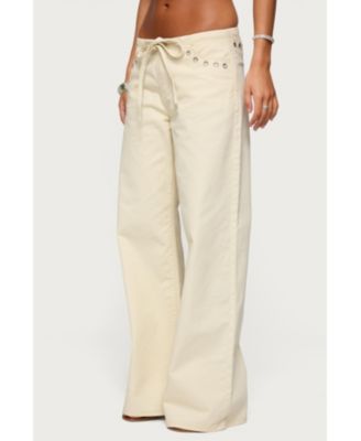 Womens Grommet Tie Waist Low Rise Jeans