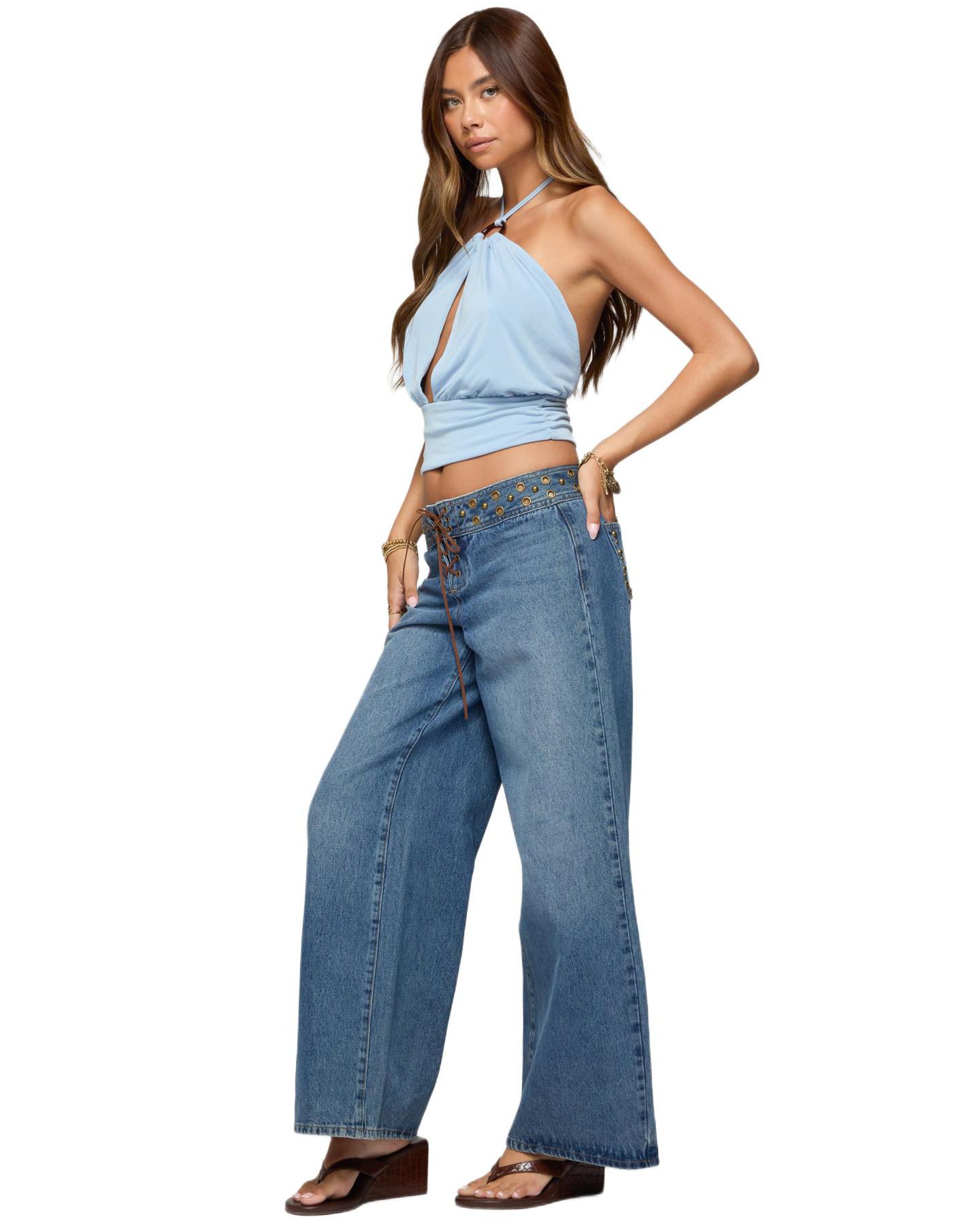Женский топ Edikted Khalia Backless Cut Out Halter, цвет: Светлый синий — фото 3