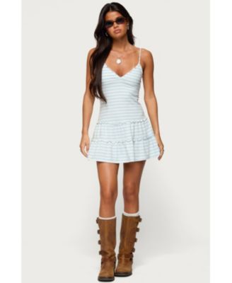 Women's Tiered Ruffle Striped Mini Dress
